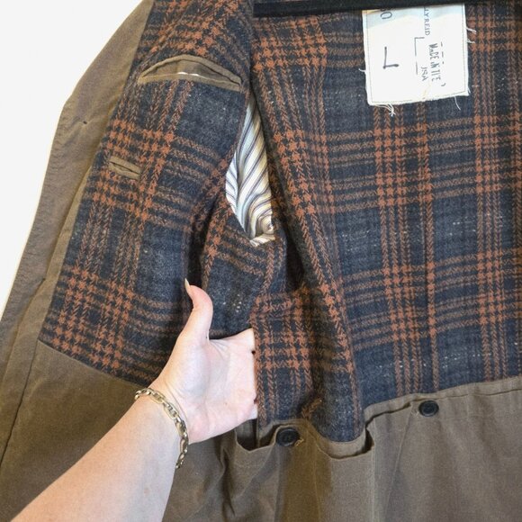 Billy Reid Mens Waxed Jacket Large Blazer Hunting Chore Work Brown Utility Canva - Picture 6 of 10